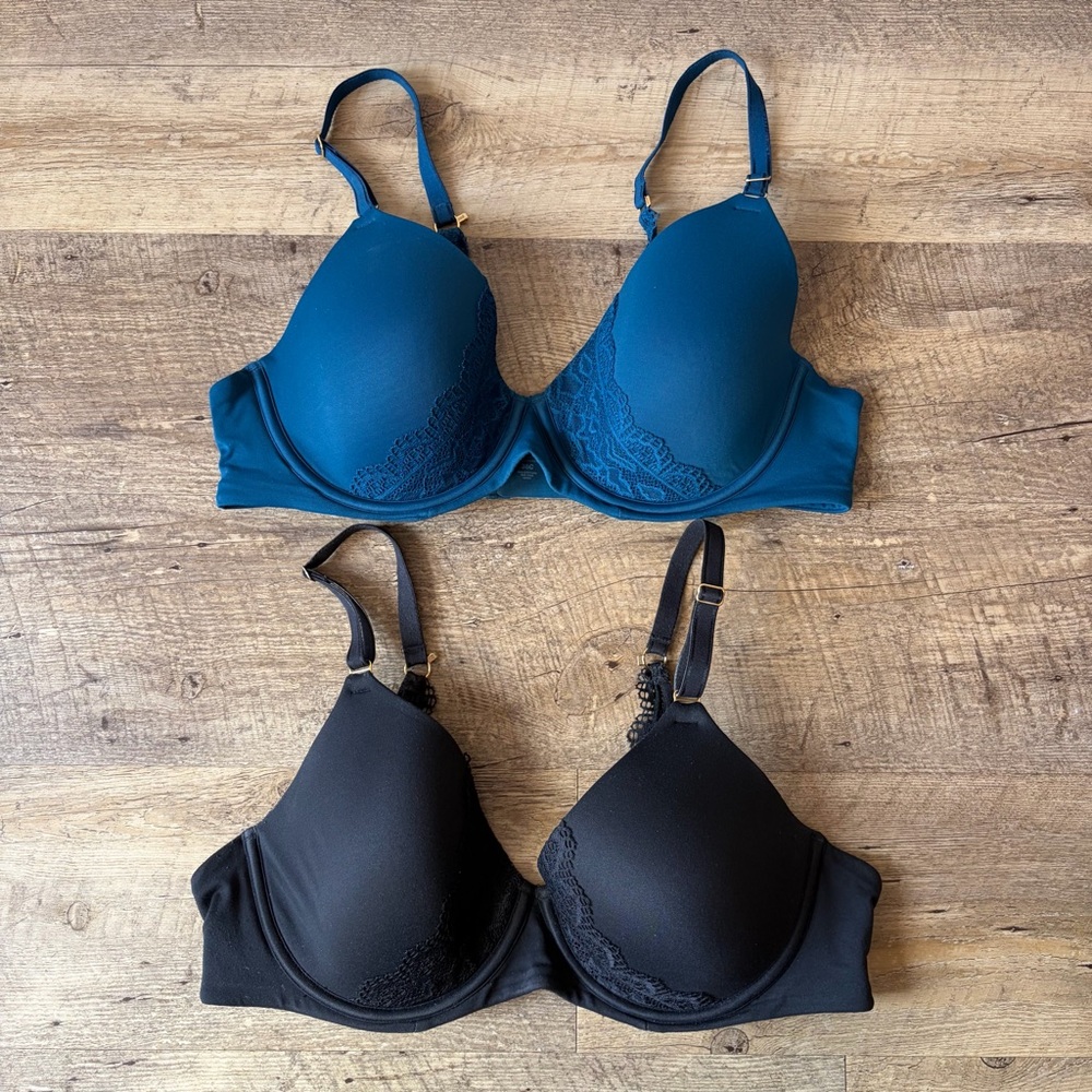 Soma 36C Embraceable Perfect Coverage Teal and Black Bra Duo